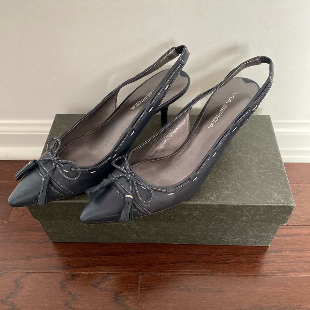 Via Spiga v-gem-blue calf leather slingback pump